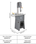Powerful 550W Commercial Meat Bandsaw With 9.5 Inch Cutting Depth And 10 Inch Cutting Width For Meat Bones And Frozen Food Processing