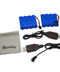 Two Pack 4.8V 800mAh NiCd RC Battery Pack with USB Cables for SY-E511 C181 C182 C185 1 to 18 Scale RC Excavator and Trucks