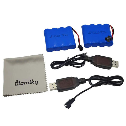 Two Pack 4.8V 800mAh NiCd RC Battery Pack with USB Cables for SY-E511 C181 C182 C185 1 to 18 Scale RC Excavator and Trucks