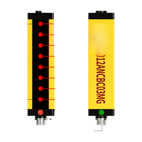 Industrial Light Curtain Sensor For Safety Grating And Hydraulic Machine Protection Anti Shooting Hand Guard Tough As Nails Light Curtain System For Safe Operations, yellow optical sensor units with red indicators and connectors