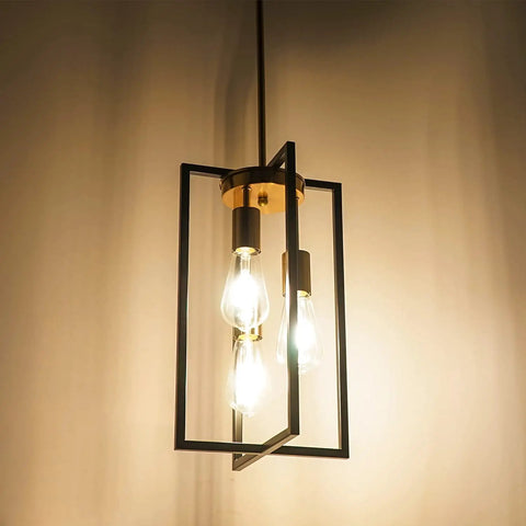 Sleek Black And Brass 3 Light Pendant Light For Kitchen Island And Dining Room Modern Industrial Farmhouse Rectangle Chandelier Hanging Light For Hallway And Entryway