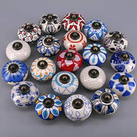 Snazzy One Size Ornate Ceramic Cabinet Knobs With Vintage Blue And Red Floral Pattern For Cupboards Plus Sweet Hand Painted Furniture Handles That Look Awesome And Bring Style To Your Home Decor Project Right Now - assorted designs and colors