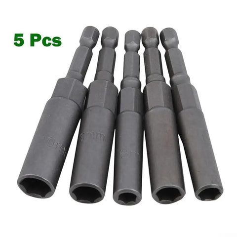 Heavy Duty 5 Piece Chrome Vanadium Steel Hex Socket Drill Adapters Set For Screwdrivers And Hand Drills Pro Grade Built To Last
