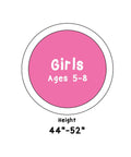 Pink Junior Golf Hybrid Size 5 For Right Handed Girls Ages 5 To 8 Easy Swing Club size chart, recommended height 44-52 inches.