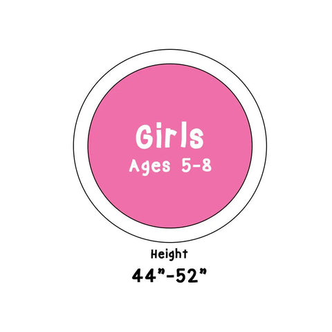 Pink Junior Golf Hybrid Size 5 For Right Handed Girls Ages 5 To 8 Easy Swing Club size chart, recommended height 44-52 inches.