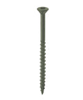 Top Shelf No 10 By 3 Point 5 Inch Torx Deck Screws Flat Out Rust Resistant Green Coating showing a single screw with flat head.