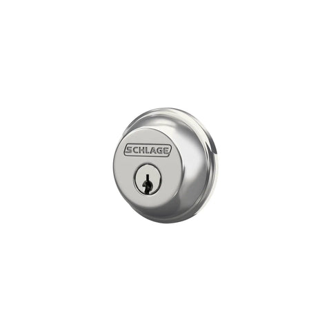 B60N625 Deadbolt With Exterior Keyed Lock And Interior Thumb Turn ANSI Grade 1 Security Maximum Kick In Resistance Bright Chrome Finish