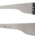 Bulk 30 Pack Rimless Safety Glasses Grey Wrap Around Style Ansi Z87 Plus side view showing textured temple and anti-fog lenses.
