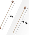 Set Of Twenty Five Sturdy Wooden Dowel Rods And Matched Caps Perfect For Sweet Cake Support And Nifty Seasonal Projects With Quarter Inch Diameter By Twelve Inch Length Built Tough For Every Creative Squad, showing two wooden dowel rods with caps, 12.5 and 13 inches.
