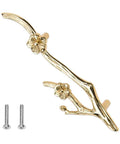 Slick Twig Drawer Pulls In Polished Brass Plum Blossom Branch Handle For Cabinets And Dressers, Metal Flower Branch Drawer Knob, screws