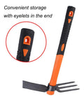 Dual Head Garden Rake Hoe With Heavy Duty Forged Adze And Ergonomic Non Slip Handle For Loosening Soil, eyelet in handle detail