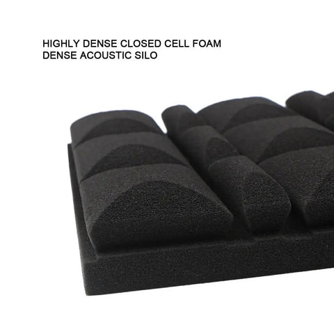 Heavy Duty 10 Pack Soundproof Acoustic Foam Panels 2X12X12 Inch Non Adhesive Wedge Tile Set, black closed cell foam texture.