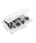 120 Piece Black Aluminum Blind Rivet Kit With M2.4 M3.2 M4 Sizes in transparent box, smooth burr-free rivets.