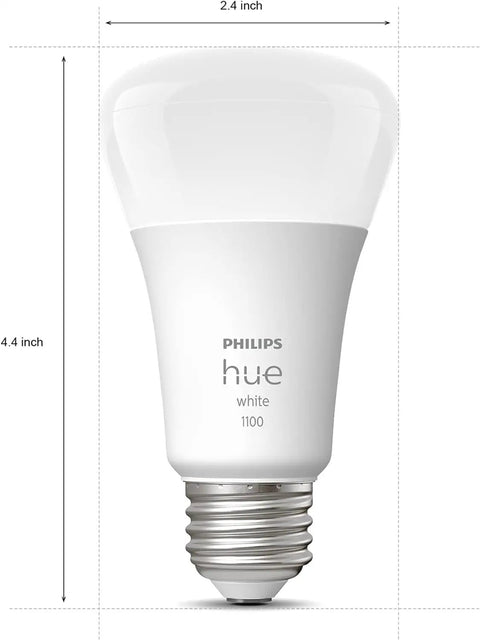 Smart A19 LED Bulb 75W Equivalent, Soft Warm White 1100 Lumens, E26 Indoor Use, Control With App, Works With Alexa Google Assistant Apple HomeKit, 1 Pack, Dimmable, Perfect For Home Automation And Cozy Living, shown with dimensions