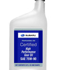 Subaru 75W-90 High Performance Gear And Transmission Fluid 1 Quart bottle for WRX STI transmissions, labeled SAE 75W-90.