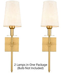 Two Pack Farmhouse Modern Black Wall Sconces With Beige Fabric Shades, Plug In Or Hardwired, Slim Square Back Plate