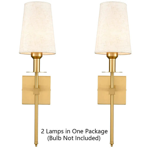 Two Pack Farmhouse Modern Black Wall Sconces With Beige Fabric Shades, Plug In Or Hardwired, Slim Square Back Plate
