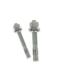 Close-up of two zinc plated expansion anchors from the Beefy Concrete Wedge Anchor Kit Three Quarter Inch By Ten Inch Zinc Plated Expansion Anchors