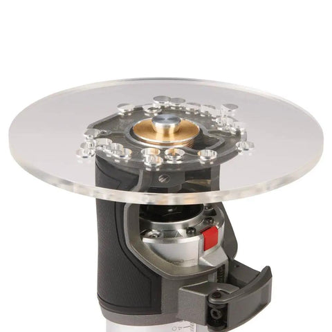 Universal Trim Router Base Plate For Compact Woodworking Tools Hardcore Hardened Acrylic Build with clear view and precise centering.