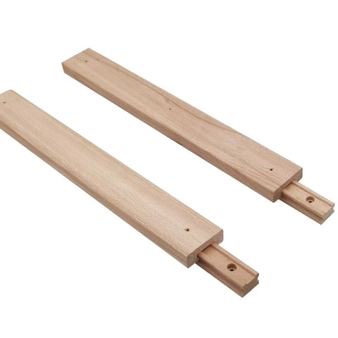 16 Inch Wooden Drawer Slides With Center Guide Track And Steel Glide, Kiln Dried Hardwood Rails, one piece set on white background