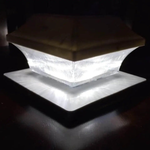 Solar Post Cap Lights Outdoor Three Color LED 20 Lumen Super Bright Waterproof Post Lamp for Yard Porch Patio showing bright illumination