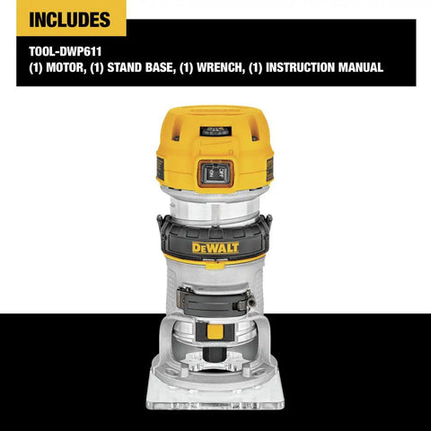 Fixed Base Router With 1.25 HP 7.7 Amp Motor Corded Woodworking Router Variable Speed Trigger Soft Start Compact DWP611