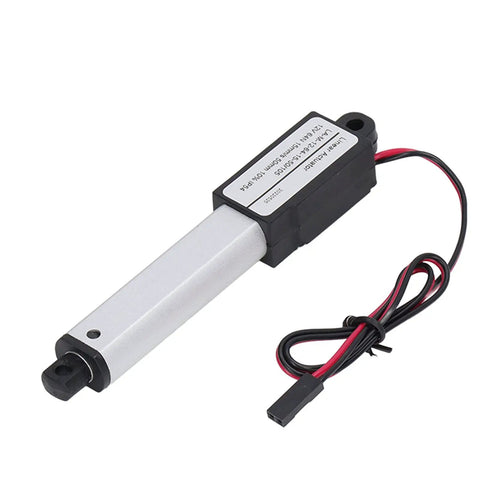 Top Shelf Heavy Duty L Shaped Electric Actuator With 50mm Stroke and Built In Limit Switch for smart home use, metallic finish.