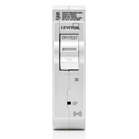 30 Amp 1 Pole Plug On Smart GFCI Branch Circuit Breaker Hydraulic Magnetic 120 Volt White front view