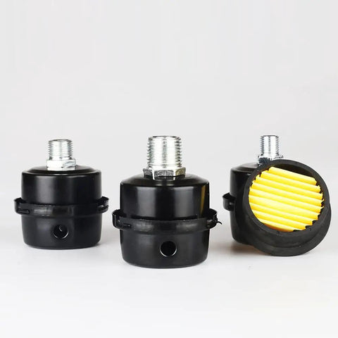 Three Eighths Inch Male Thread Air Compressor Silencer And Filter Metal Intake Muffler with yellow sound absorbing filter
