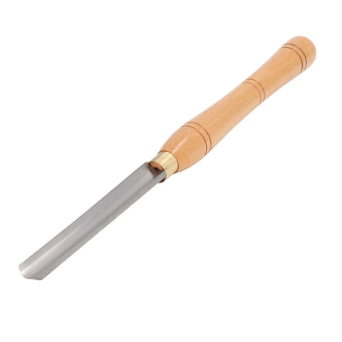 Side view of wood lathe turning chisel with beech wood handle and steel blade