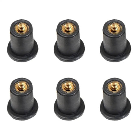 Heavy Duty Neoprene Flanged Expansion Nuts With Solid Brass Inserts Tough As Nails Shock Absorbing Fasteners For Blind Holes Metal Tubes Auto Grade 18 Pack, set of six brass-insert nuts
