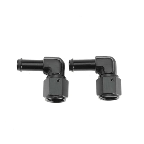 Female AN6 To Three Eighths Inch Hose Fittings With 90 Degree Swivel And Side Port Swivel Seal For Oil Fuel Water Gas And Air Lines Rugged Aluminum Black 2 Pack, side view