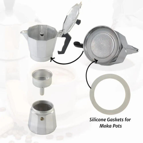 Replacement Silicone Gasket Kit For Bialetti Moka Express 12 Cup with three gaskets and filter plate for espresso pot