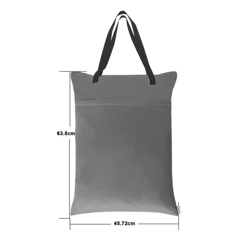 2 Pack Large Wet Dry Bag For Cloth Diapers Waterproof Hanging Organizer With Double Zippered Pockets 25x18 Inches Grey Back View