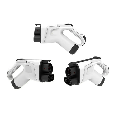 Heavy Duty CCS1 EV Charger Adapter With Five Meter Cable White angled view showing connector design and grip for easy handling.