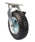 8 Inch Heavy Duty Swivel Caster Wheel Built Tough With Non Marking Polyurethane Tread Dual Locking Brakes showing steel frame and tire.