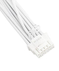 Fresh Sleeved Pcie 5.0 Extension Cable For Dope Gpu Power Delivery And Tight Rig Routing With Dependable 16 Awg Wiring built for Nvidia Rtx 4090, 4080, 3090 Ti, 4 to 8 Pin Adapter, shows white braided cable and connector.