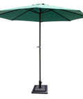 Green umbrella supported by Beefed Up 30Lb Patio Market Umbrella Base With Cast Iron Tube Holder, Classic 17.5 Inch Square Bronze Finish Stand.