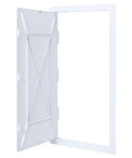 No Hassle Drywall Access Panel, 14 X 29 Inch Abs Plastic Removable Wall Cover, open showing interior structure.