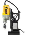 Heavy Duty Electric Magnetic Drill Press With Rock Solid Magnet Base Pro 1100 Watt Motor Pulls Real Grit For Quick Steel Boring Up To 1 Point 6 Inches, side view.