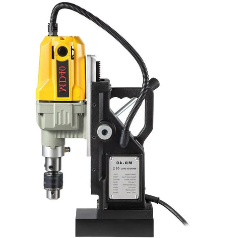 Heavy Duty Electric Magnetic Drill Press With Rock Solid Magnet Base Pro 1100 Watt Motor Pulls Real Grit For Quick Steel Boring Up To 1 Point 6 Inches, side view.