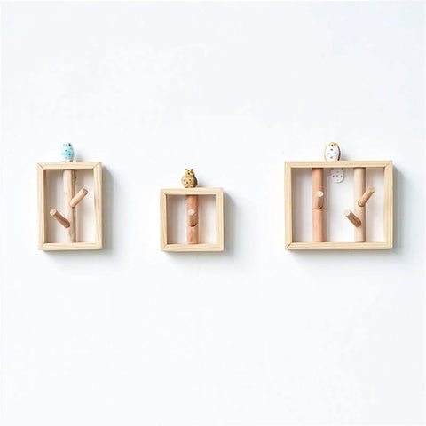 Heavy Duty Solid Wood Wall Mounted Coat Rack Hook Kit For Bags Hats Keys And Towels Quick Mount on white wall.