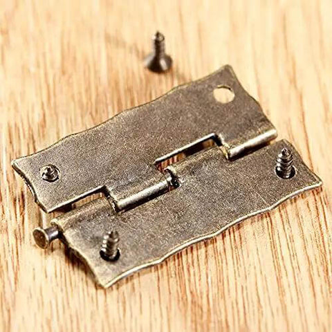 Antique Bronze Iron Hinge Set 36x23mm with screws, vintage flower pattern, decorative hardware for furniture, zinc finish