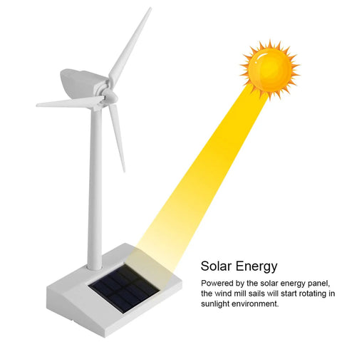 Sun Powered Mini Desktop Wind Turbine For Home Office And Classroom Decor, ABS Plastic Solar Windmill Model absorbing solar energy