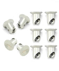 Zero Hassle 1/4 Turn Quick Release Fastener Kit With Rock Solid Steel Rivets And Dimpled Mounting Plates And Springs For Clean Auto Body Panel Trim And Universal Clips, showing steel rivets in various angles.