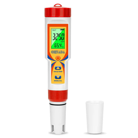 Five In One Pool Water Tester For Saltwater Pools And Hot Tubs Digital Salt And PH TDS EC Meter with display and calibration cup