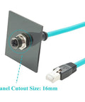 M12 X Code To RJ45 Bulkhead Panel Mount Ethernet Cable CAT6A Beefy Shielded High Flex For Industrial Vision And GigE Vision Cameras, Machine Vision, PoE Sensors, PLCs And Robotics, IP67 Protected, 0.3m Length, panel cutout 16mm
