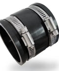 2-1/2 Inch Dust Control Flex Cuff With Hose Connector Ports And 2 Stainless Steel Clamps for dust collection hoses, black.