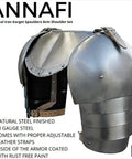 Medieval Iron Gorget Spaulders Shoulder Armor And Handcrafted Leather Gauntlet Gloves Set For Adults Dope Knight Cosplay Gear LARP Renaissance Faire Armor Kit, showing iron shoulder pieces with leather straps, 18 gauge steel
