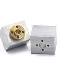 Two Aluminum Block For 8mm Bore T8 Lead Screw Nut Housing Brackets with visible mounting holes, trapezoidal conversion nut seat